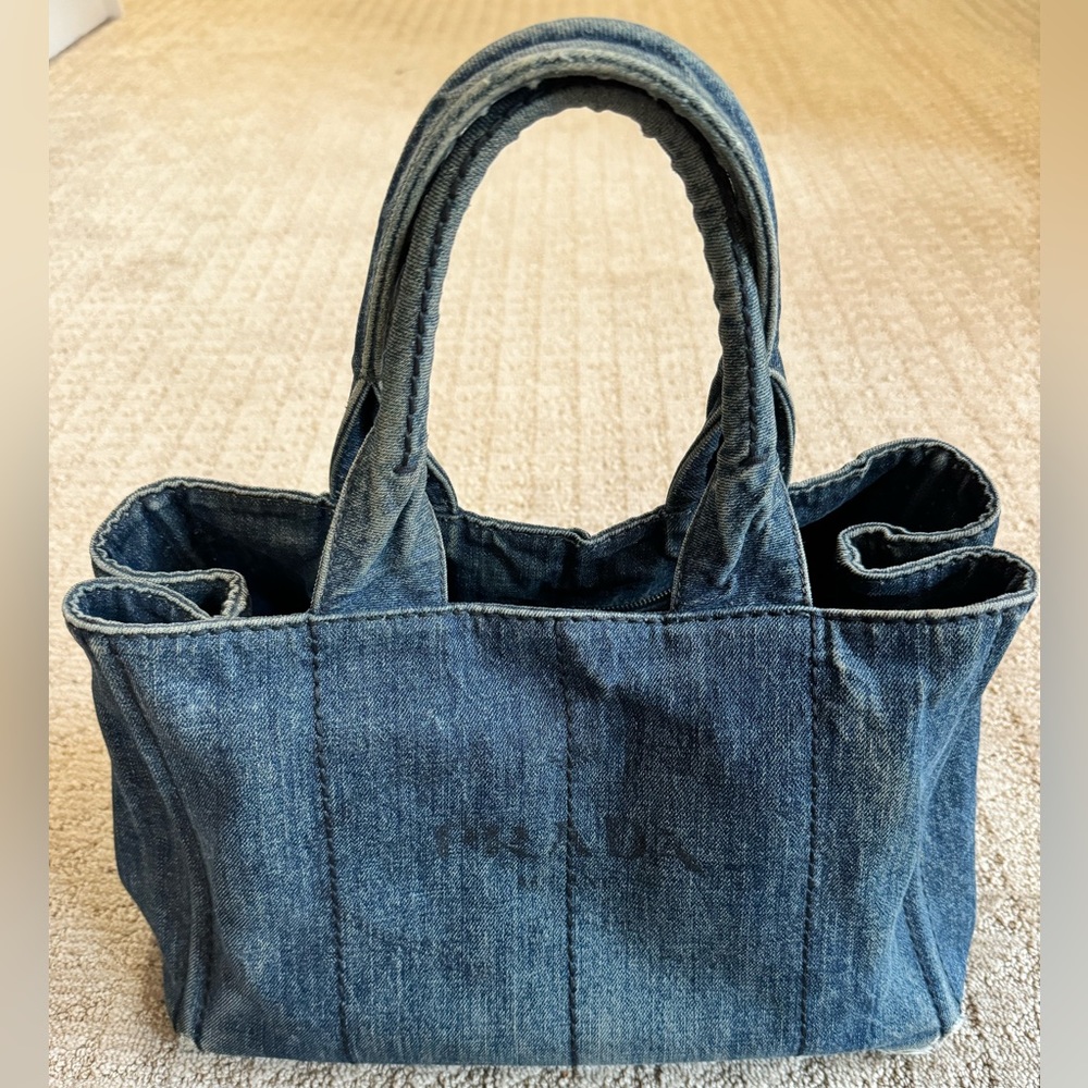 Authentic Prada Tote Bag Canapa Blue Denim